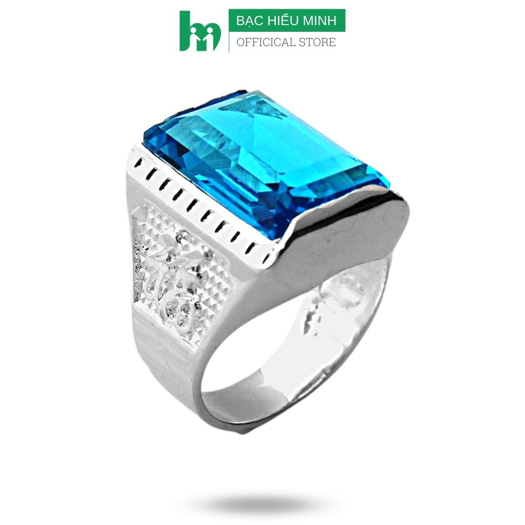 Nhẫn nam bạc - chữ phúc hột đá xanh - bạc hiểu minh na391s