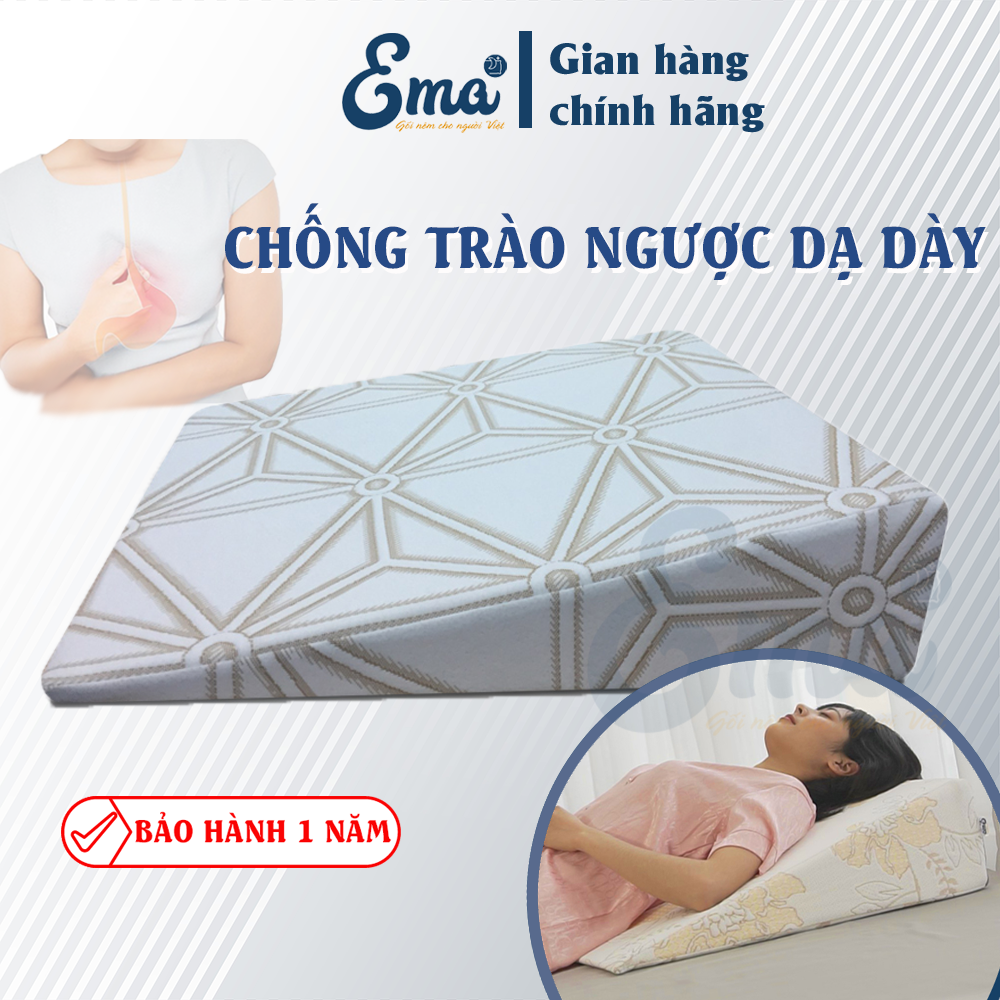 Gối Chống Trào Ngược Dạ Dày Người Lớn Ema - Giúp giảm nhanh viêm họng, đắng miệng, chua miệng, nuốt vướng, khán tiếng, mất tiếng, ho đêm, khó thở khi nằm, suy giãn tĩnh mạch chi dưới