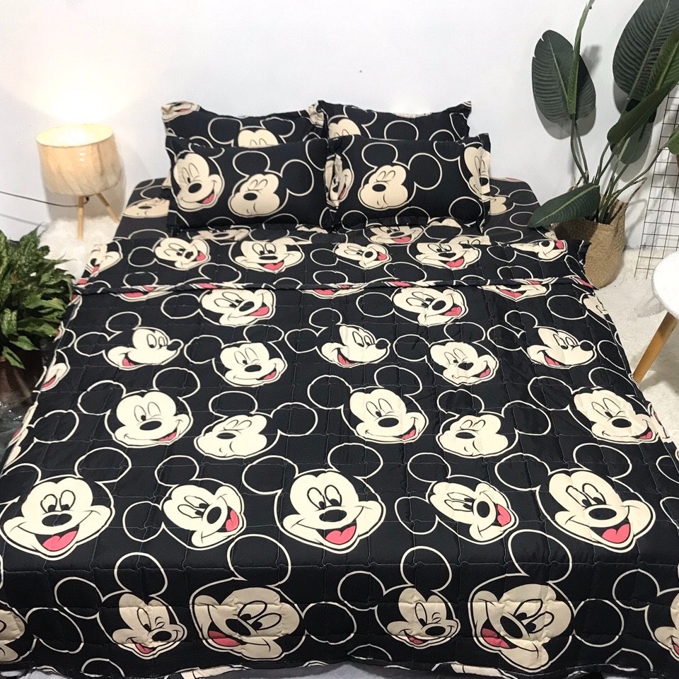 Bộ Chăn Ga Gối Cotton Poly - Hình Micky Đen ( 3 Món , 4 Món , 5 Món ) Tiệm Nhà Cá