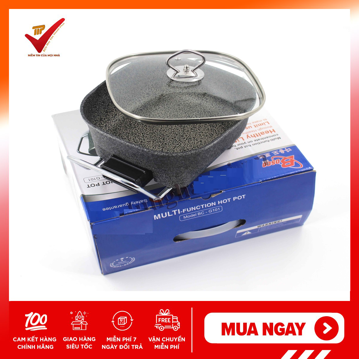 [HÀNG CHÍNH  HÃNG] CHẢO LẨU ĐIỆN VÂN ĐÁ mini BOSCO BC - G101 (2L)