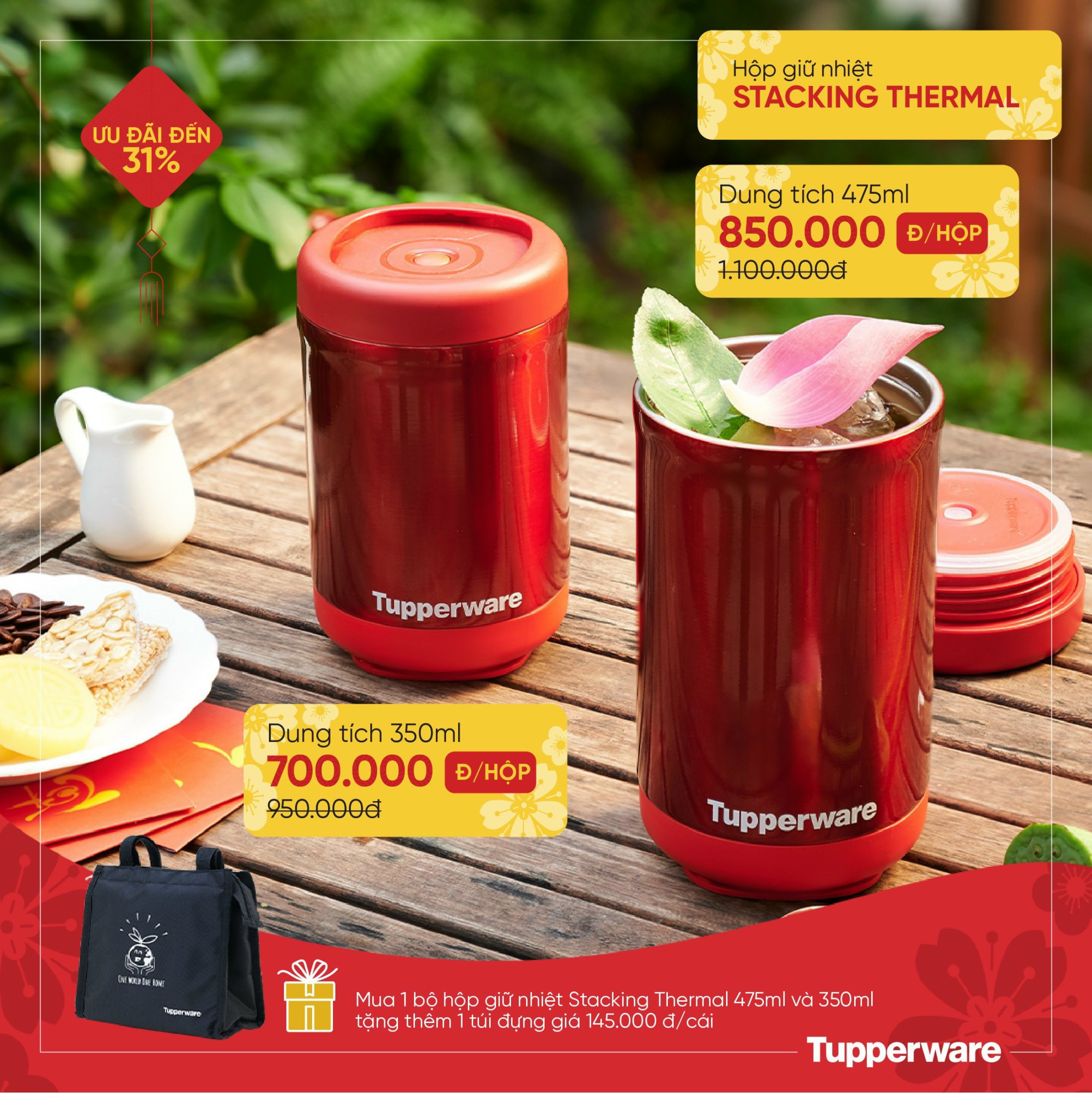 TUPPERWARE OFFICIAL STORE - KÈM QUÀ BỘ HỘP GIỮ NHIỆT STACKING THERMAL MÀU ĐỎ Lazada CHÍNH HÃNG 100%