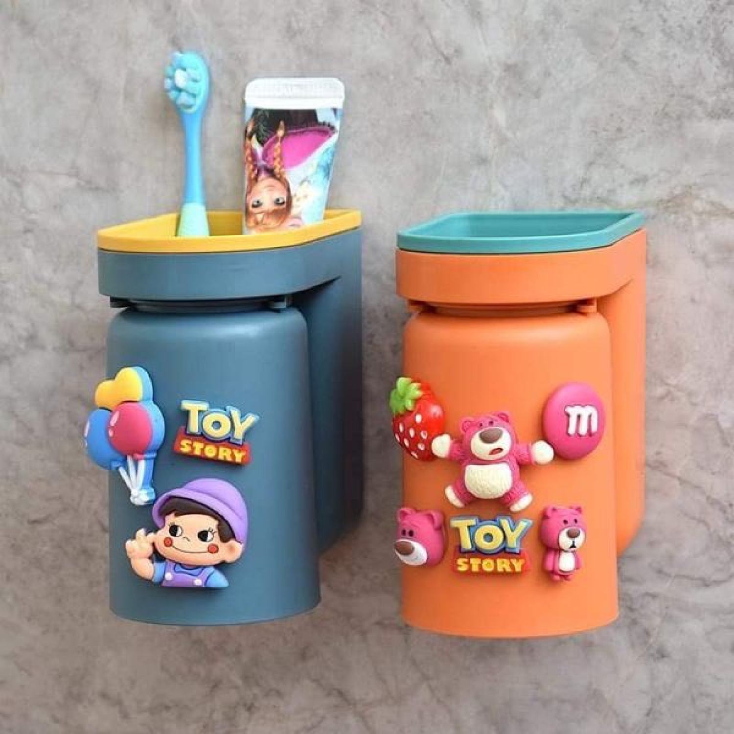 Kệ đựng bàn chải, kem đánh răng kèm cốc treo úp ngược tặng sticker - giá đựng bàn chải có cốc súc miệng