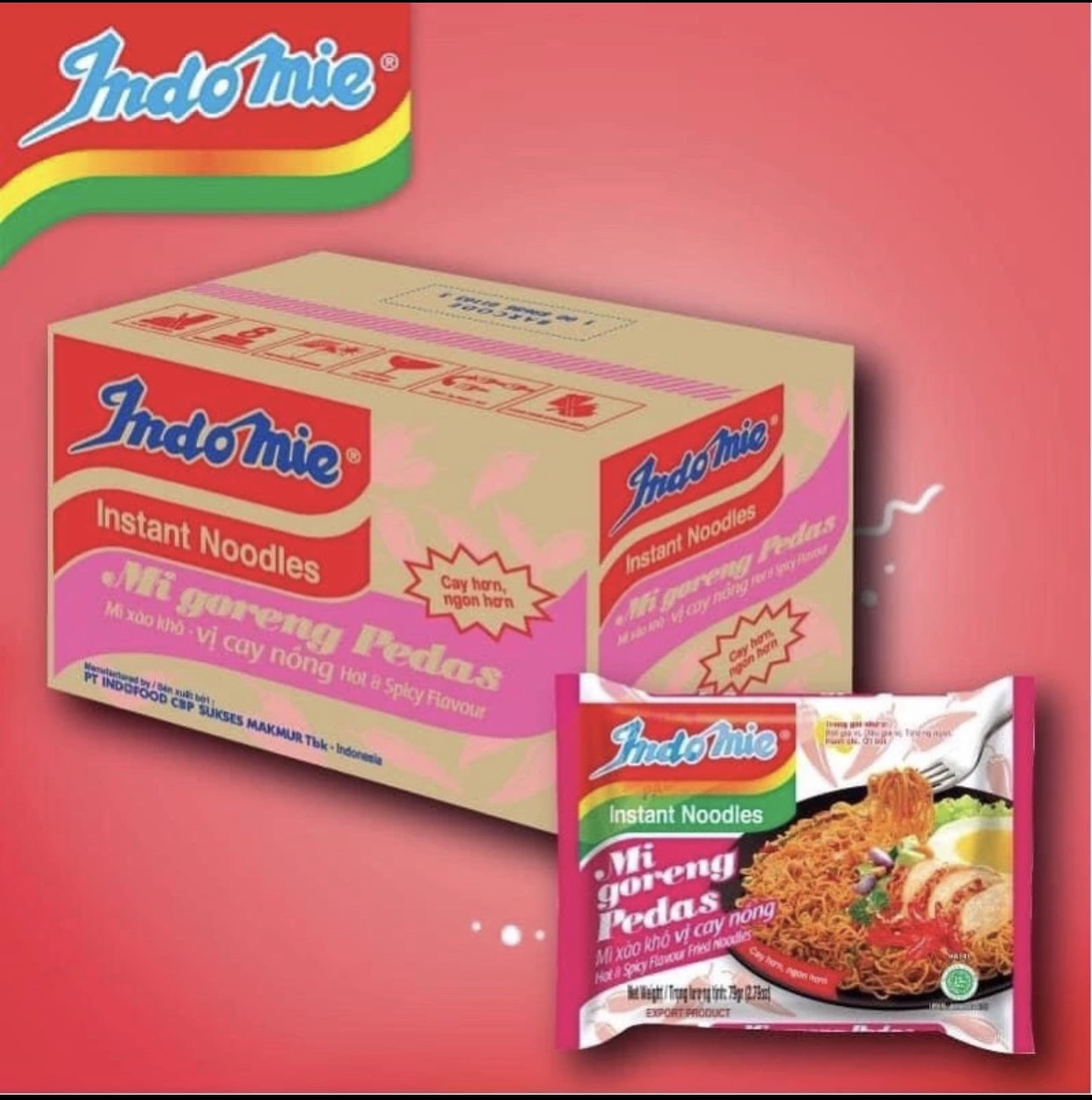 Mì trộn Indomie 4 vị (đặc biệt, sườn, bò cay, cay nồng)