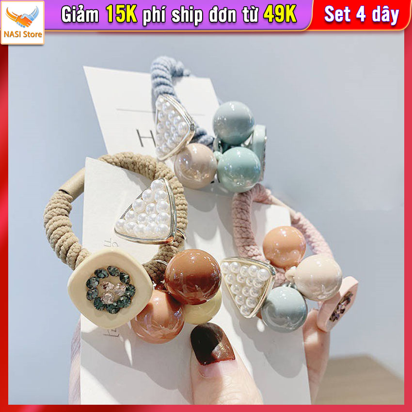 Dây buộc tóc nữ cao cấp [Set 4 dây] NASI Store dễ thương phong cách hàn quốc thun cột tóc nữ co giãn tốt phụ kiện tóc