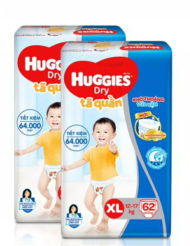 TÃ QUẦN HUGGIES DRY SIZE XL62 TỪ 12 - 17KG