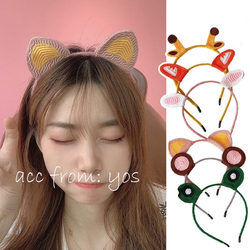 Băng đô cài tóc tai thú đan len xinh xắn ulzzang