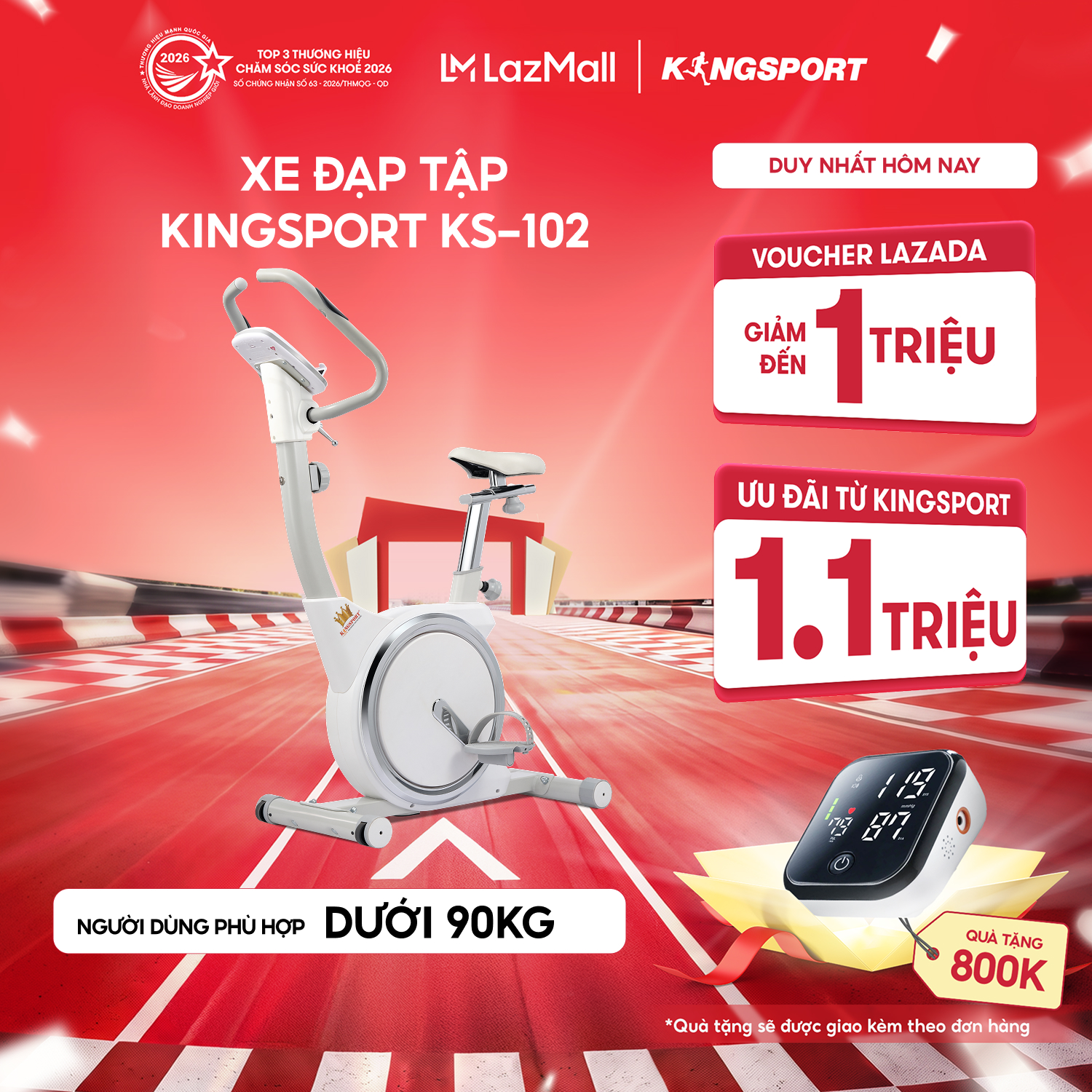 CHỈ GIAO MIỀN BẮC | Xe đạp tập KINGSPORT KS-102 thiết kế hiện đại, kháng lực đa cấp độ, tích hợp đồng hồ đo lường chỉ số