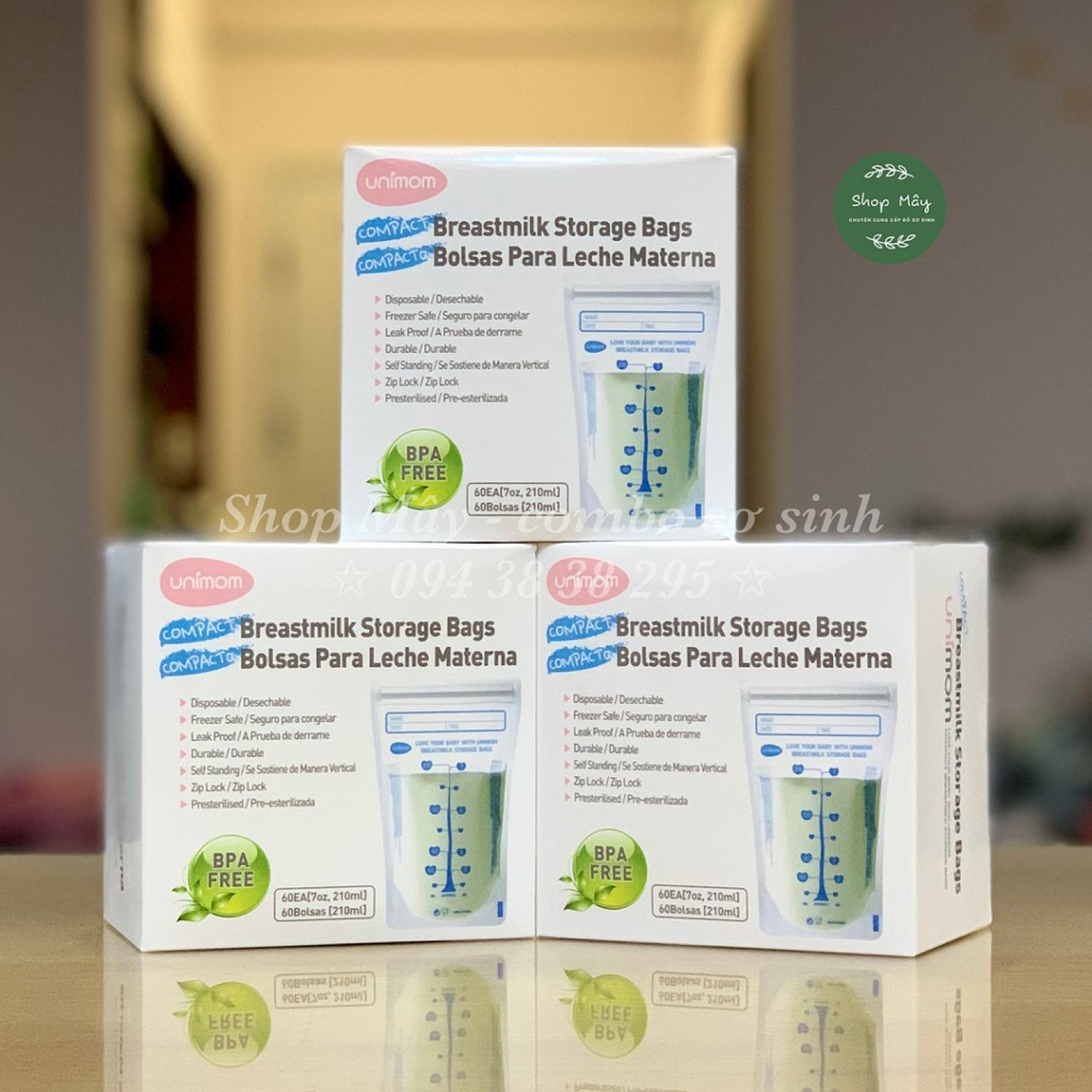 [CHÍNH HÃNG] Túi trữ sữa Unimom Hàn Quốc 210ml không có BPA - Hộp 30/60 túi