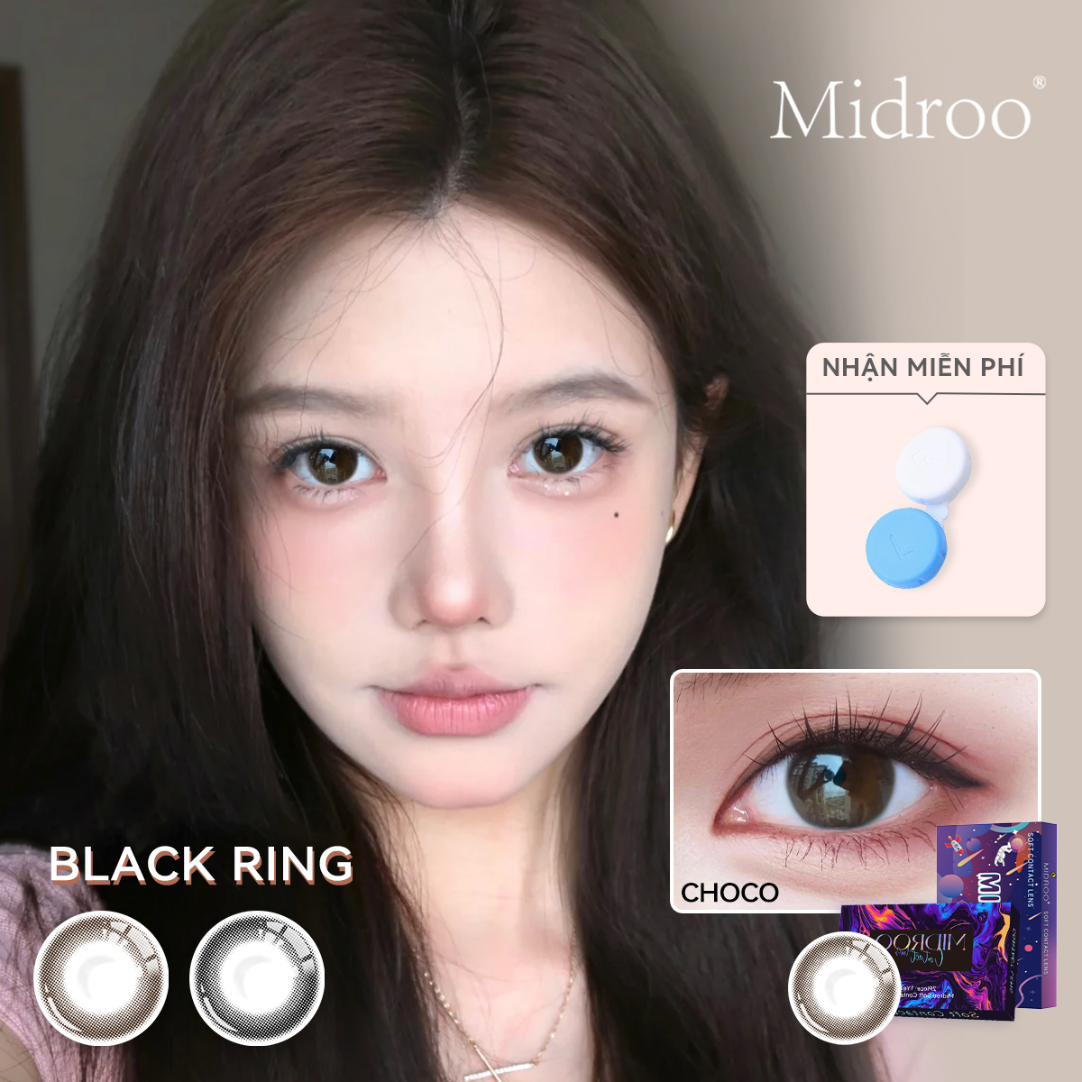 Midroo Lens 1 cặp Black Ring Dòng kính áp tròng mềm 0-8 Độ 14.0mm Đường kính sử dụng hàng 1 năm