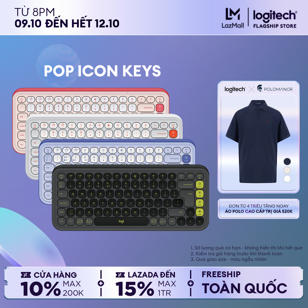 Bàn phím Bluetooth không dây POP ICON KEYS Logitech - Gõ thoải mái, Nút lập trình, Kết nối 3 thiết bị