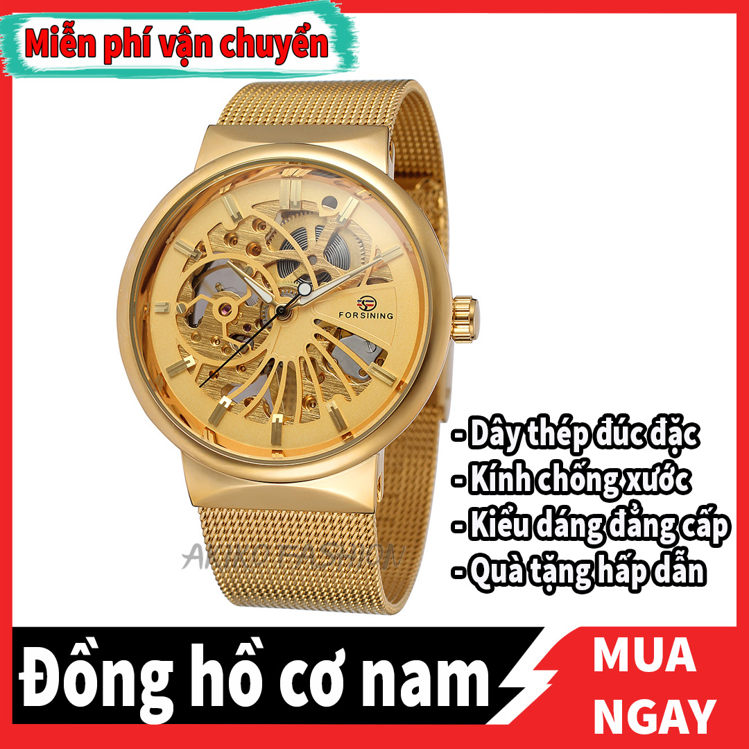 Đồng Hồ Cơ - Đồng Hồ Cơ Nam Forsining Lộ máy Đẹp - Đồng hồ nam Sang Trọng-Đồng hồ nam dây thép đúc đặc không gỉ-Mặt chống xước-Đồng hồ chống nước-Đồng hồ nam giá rẻ-Có quà tặng G9