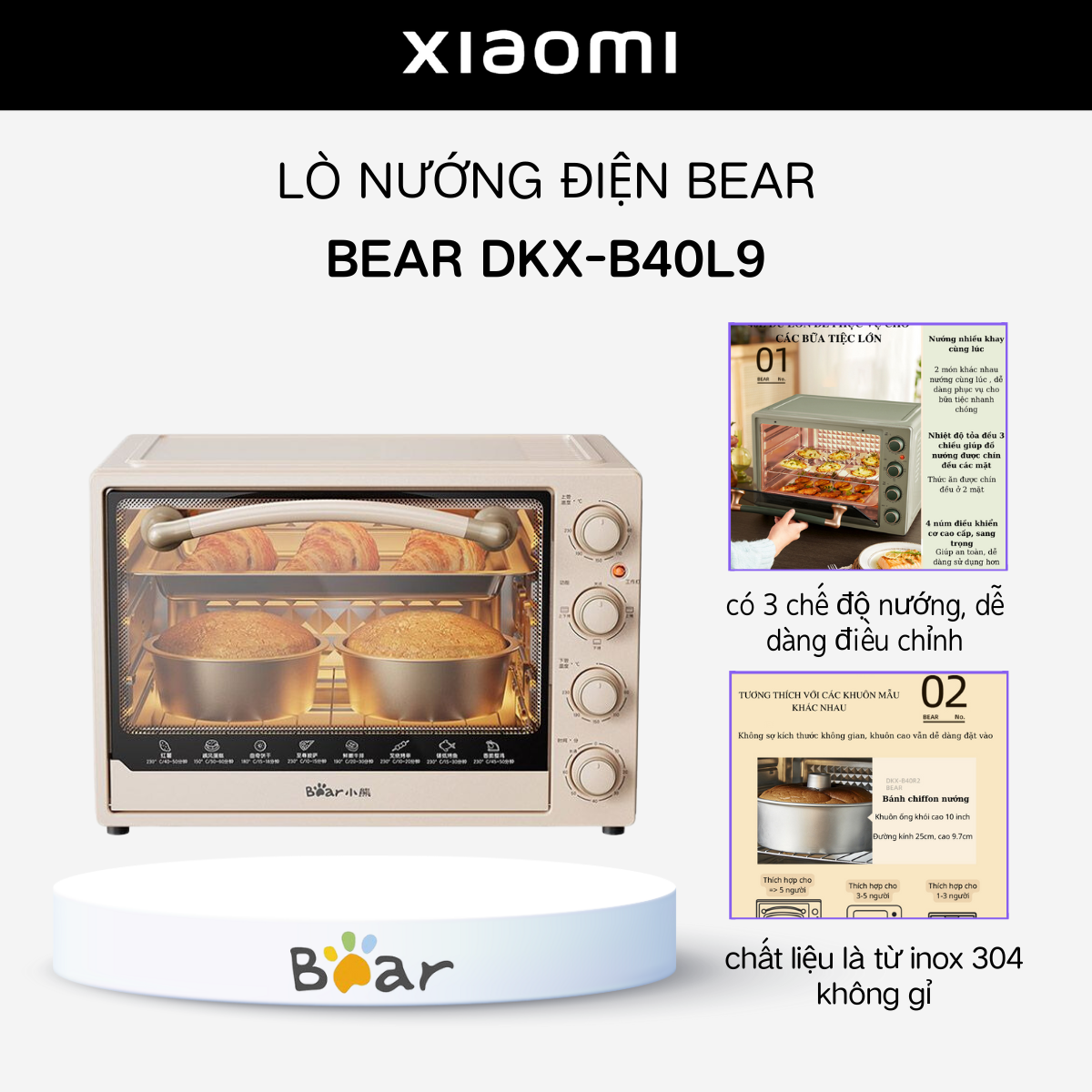 Lò nướng điện mini Bear 40L DKX-B40L9 đa năng cao cấp- dùng cho gia đình, quán ăn, công suất 1650w, bảo hành 6 tháng - bear