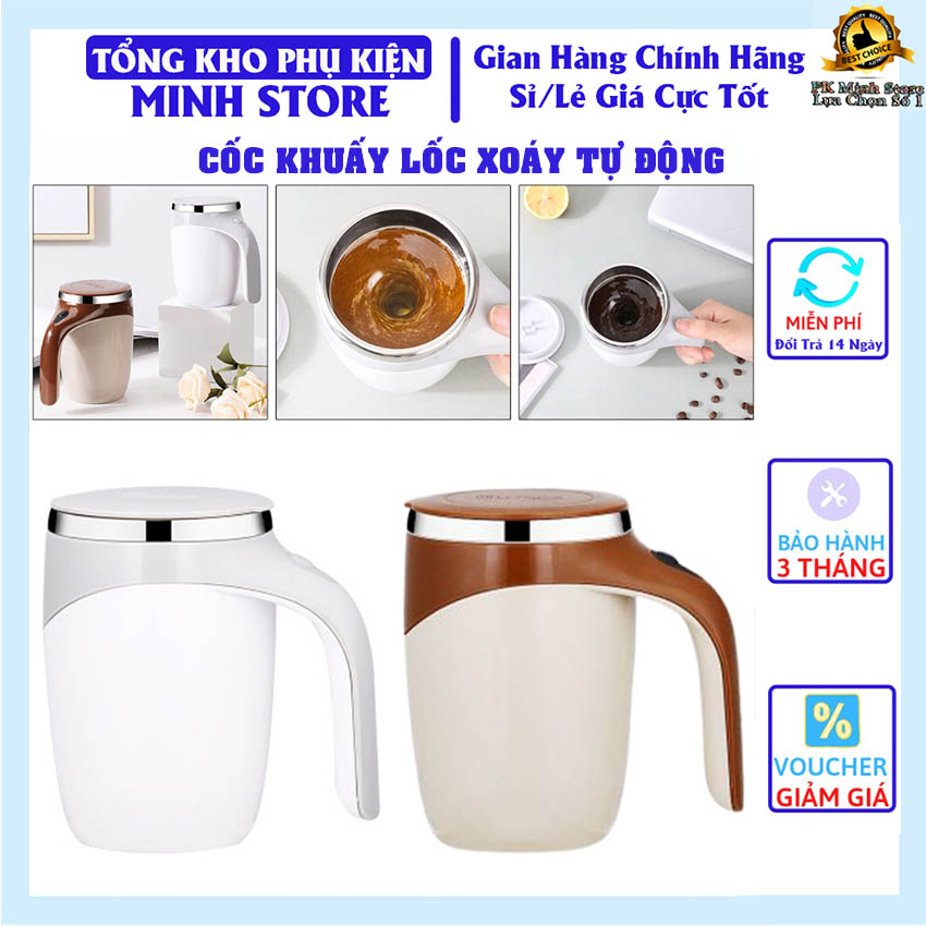 Cốc pha cafe tự khuấy, cốc khuấy tự động không cần dùng thìa, cốc tự khuấy thông minh bằng từ tính, chất liệu thép không gỉ 304 - gia đình văn phòng