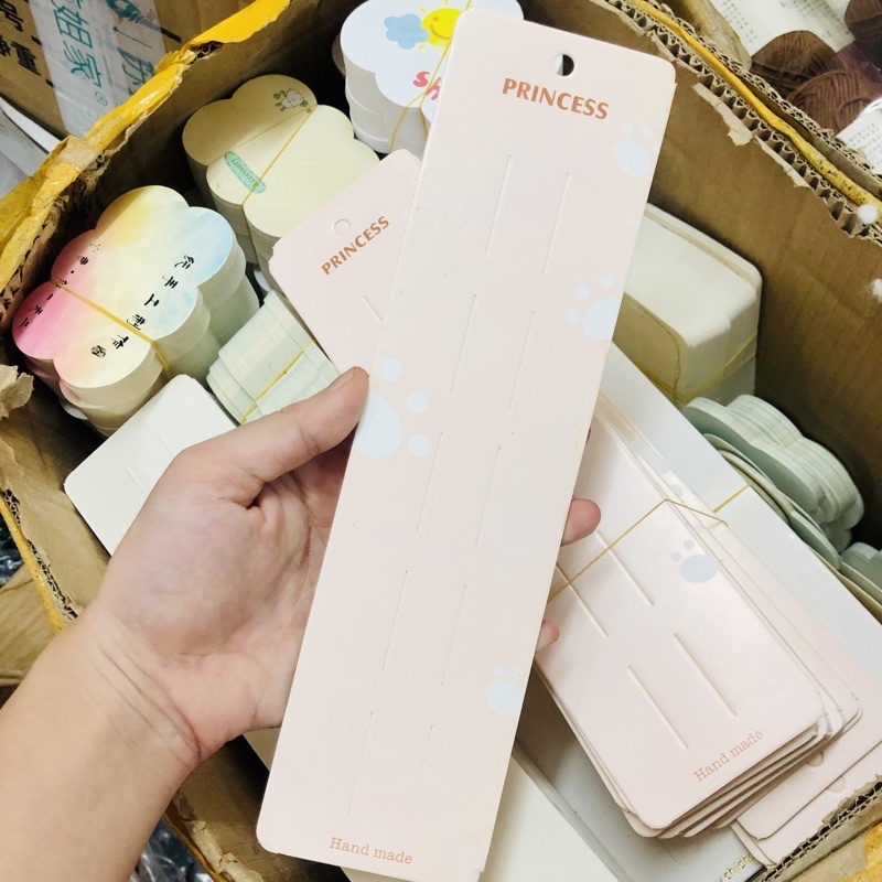 Set 10 Bìa giấy kẹp tóc loại dài - Tem giấy cứng kẹp tóc nhiều mẫu