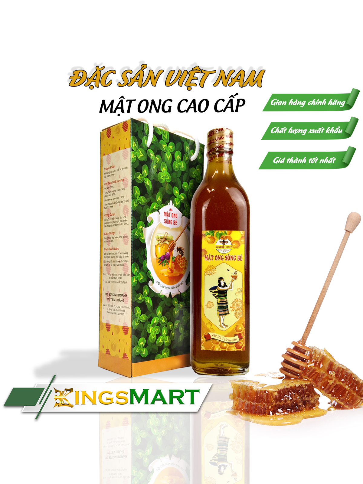 Mật ong cao cấp chính gốc - thương hiệu sông bé - đặc sản bình phước - chai 750ml - kingsmart