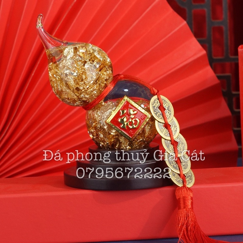 Hồ lô phong thuỷ vàng trưng bàn thờ Đá phong thuỷ Gia Cát