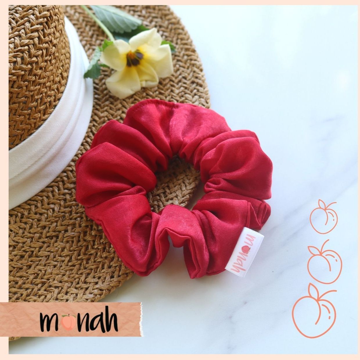 Dây buộc tóc cột tóc scrunchie phi lụa đỏ sang trọng