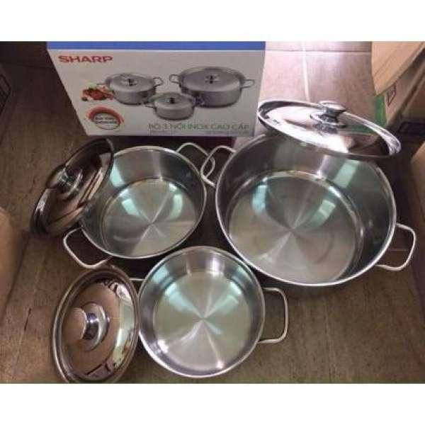 Bộ 3 Nồi Inox Sharp Cao Cấp Dùng Được Bếp Từ Siêu Đẹp - Sáng Bóng [189A199]