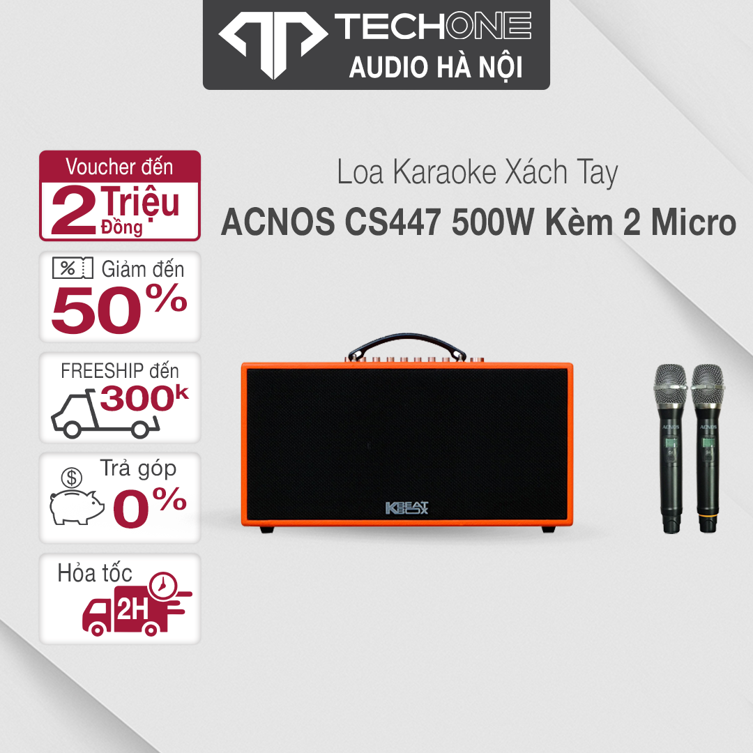 Loa karaoke xách tay acnos cs447 500w tặng kèm 2 mic hàng chính hãng - bảo hành 12 tháng