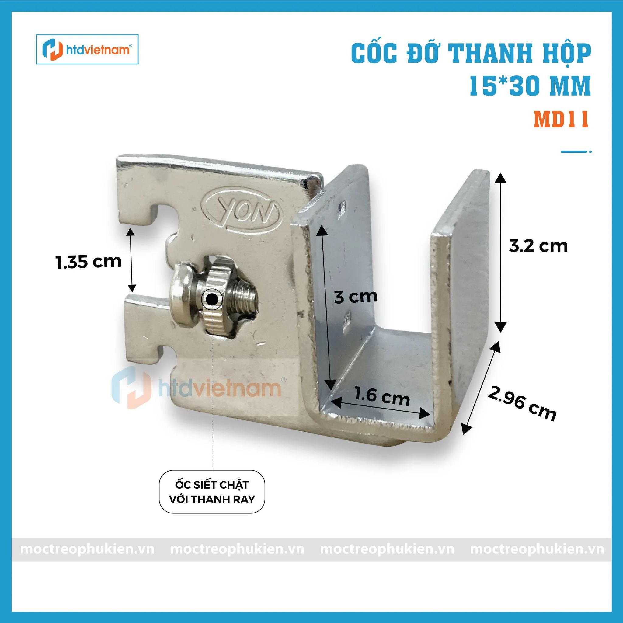 Cốc đỡ giữa cài thanh hộp inox 15*30mm cài thanh ray làm giá đỡ