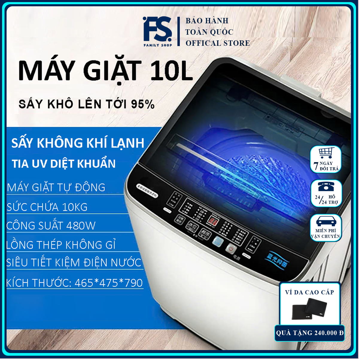 Máy giặt mini dung tích 10L hoàn toàn tự động với 10 chế độ giặt, vắt, sấy khô, khử khuẩn, siêu tiết kiệm điện nước, bảo hành 3 năm