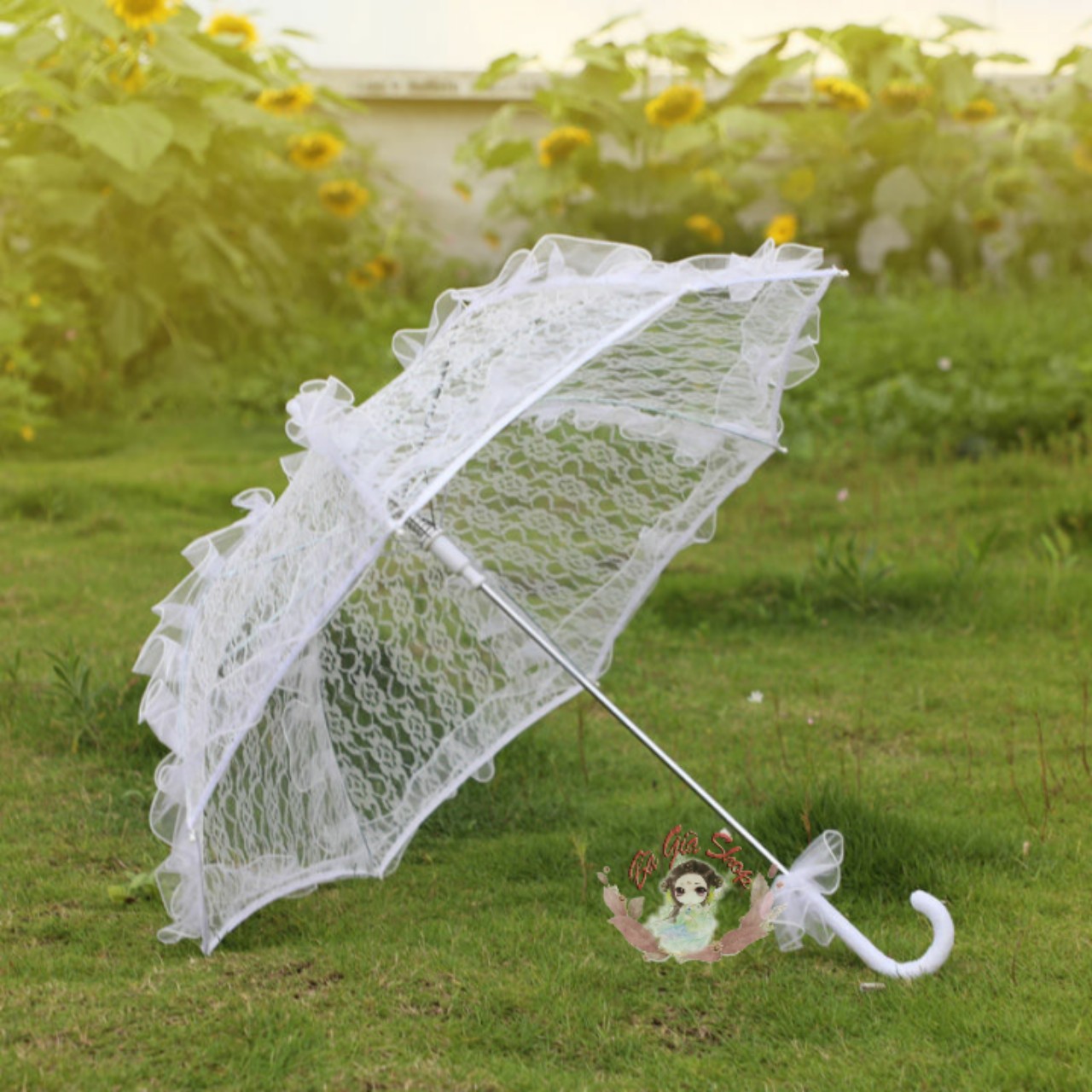 Dù ren trắng dù chụp hình loli đạo cụ 80cm