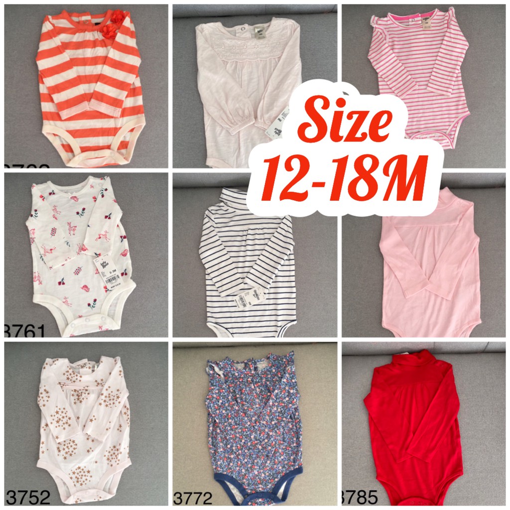 SIZE 18M Body chip dài tay BÉ GÁI Oshkosh/ bodysuit cho bé gái xuất dư tay dài TDBG - kaidoshop