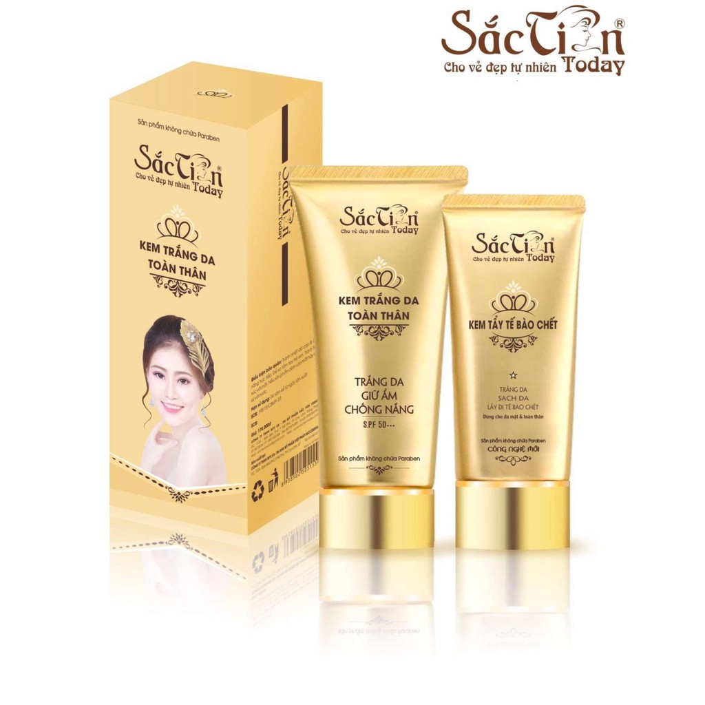 Combo Kem tẩy tế bào chết 120ml và Kem trắng da toàn thân 150g Sắc Tiên Today