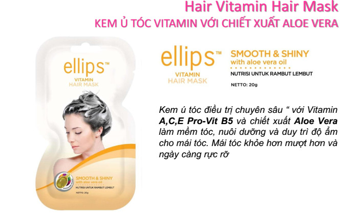 Kem ủ tóc, mặt nạ ellips, ellips hair mask màu vàng gói 20gram giúp tóc óng ả bồng bềnh mềm mượt