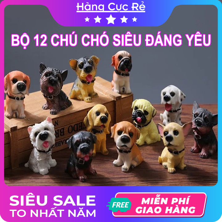 Bộ 12 chú chó đáng yêu trang trí bàn làm việc, góc học tập - Tượng trang trí mini để bàn phong thủy thích hợp làm quà tặng - Shop Hàng Cực Rẻ