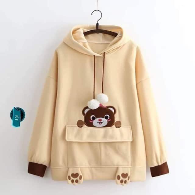 Áo Hoodie Mũ Chân Gấu Thêu Siêu Dễ Thương
