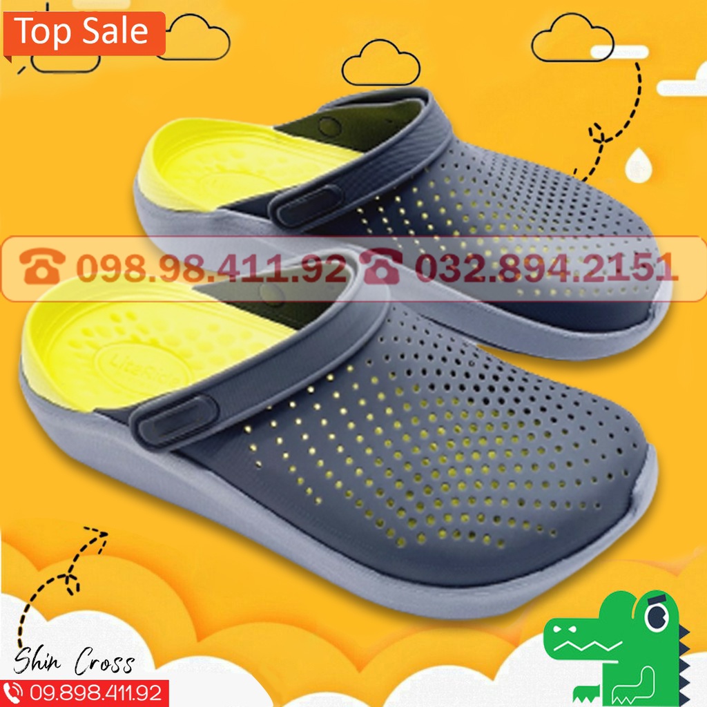  Giày Dép Cross Quai Ngang Lưới Xám Lót Xanh Chuối FERCRUU Tặng Thêm 1 Hộp Dép Giày Bít Mũi Lỗ Thoáng Khí Dành Cho Nam Và Nữ 