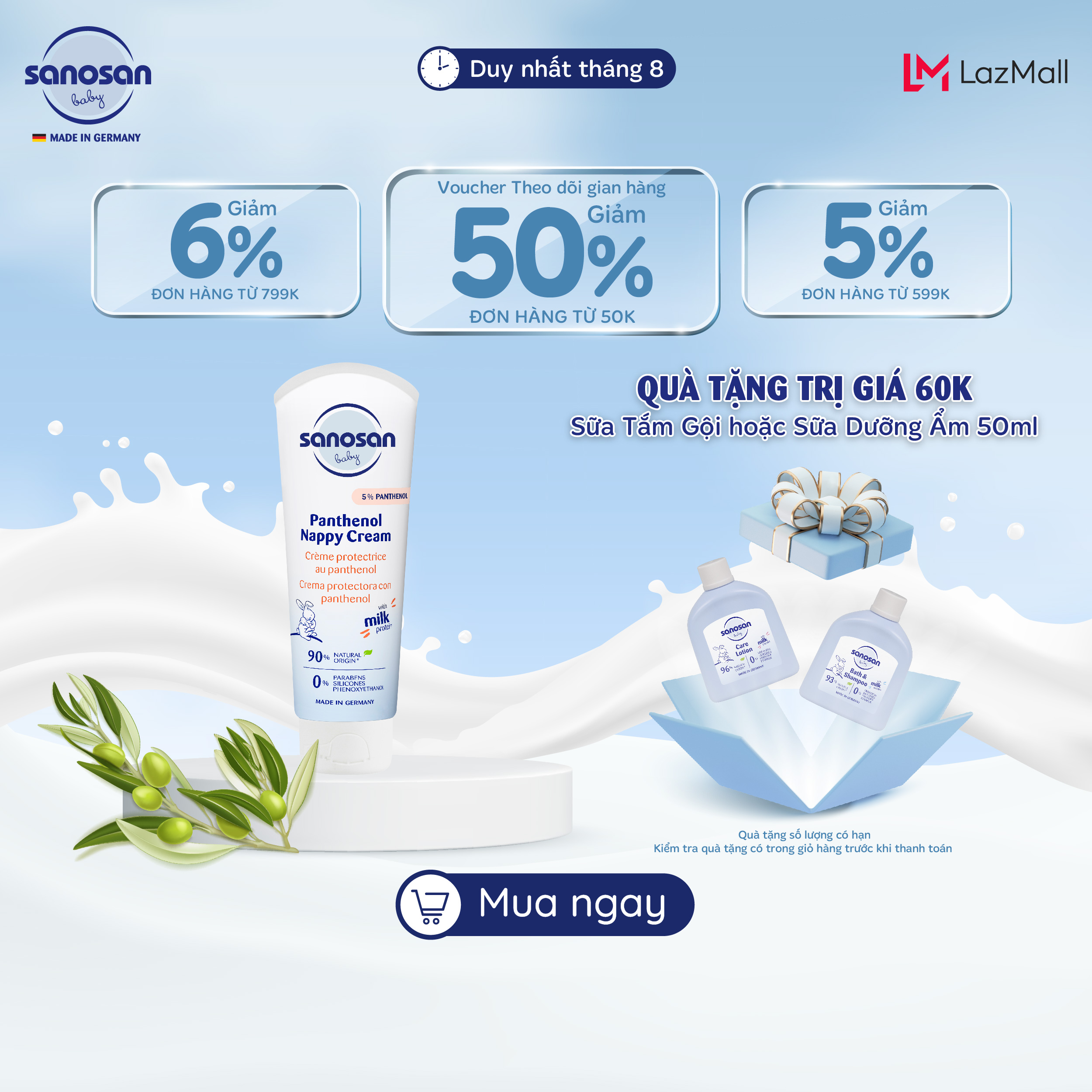 Kem hăm Sanosan Baby Panthenol Nappy Cream 100ml