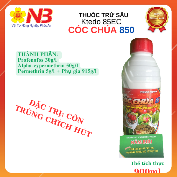 Thuốc trừ sâu Ktedo 85EC - Cóc chúa - 900ml (Profenofos 30g/l, alpha cypermethrin 50g/l, permethrin 5g/l) Cóc chúa, rầy xanh, rầy nhớt, côn trùng chích hút- VTNN Năm Bưu