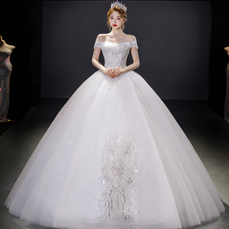 Bộ váy Bridal Wedding Dress Super Mori Wedding Dress Slimming off-Shoulder Wedding Dress H289