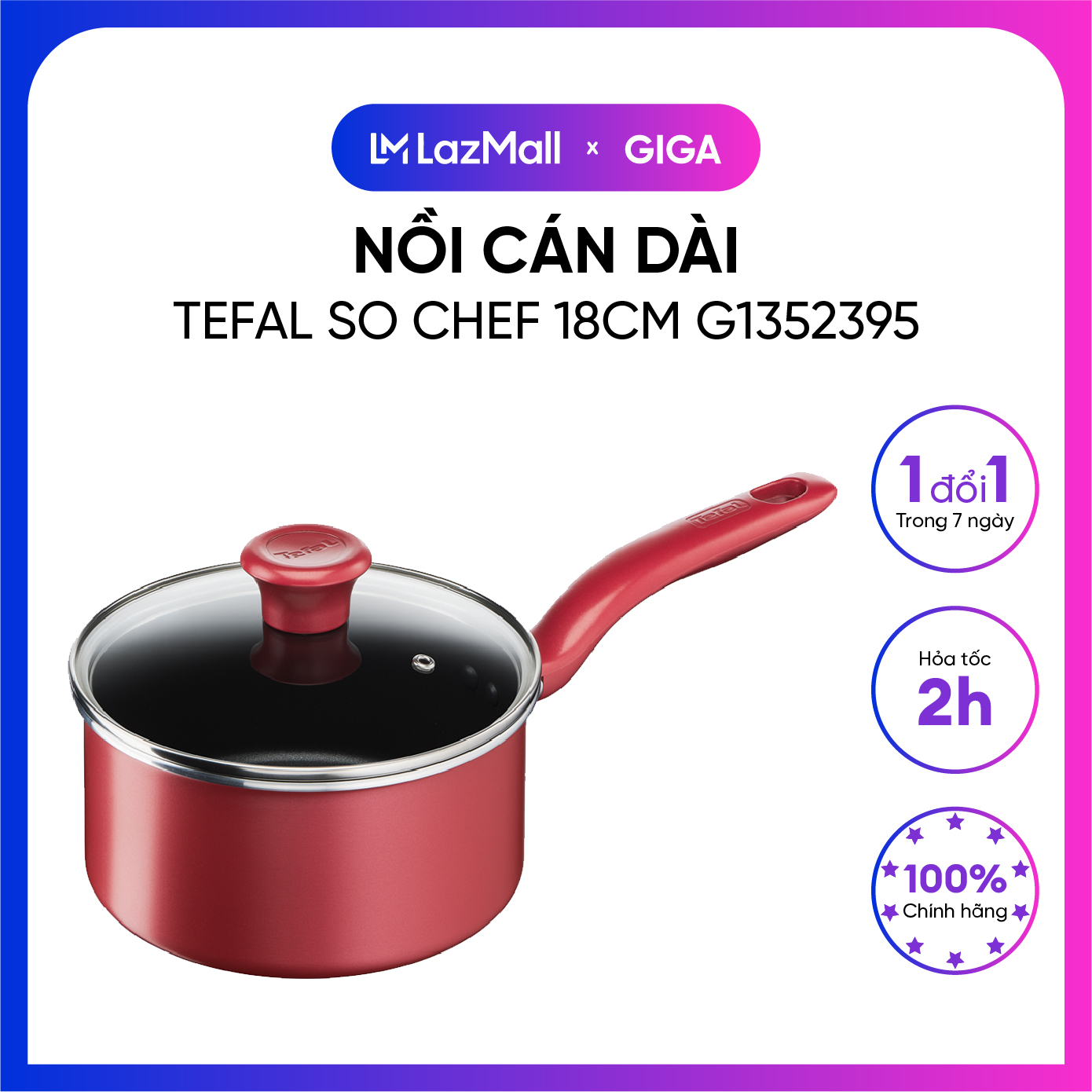 Nồi cán dài tefal so chef 18cm g1352395 - có nắp, chống dính