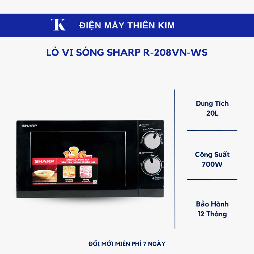 Lò vi sóng sharp r-208vn-ws - 20l 700w - bảo hành 12 tháng toàn quốc