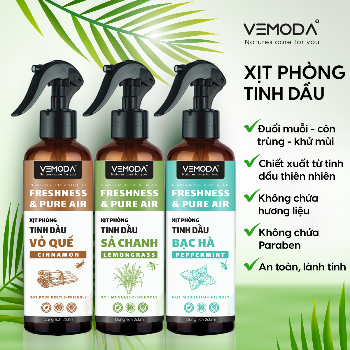  Xịt phòng tinh dầu hỗ trợ đuổi muỗi xịt phòng khử mùi. Chiết xuất tinh dầu Sả chanh thanh lọc không khí thơm phòng. Dung tích 260ml 