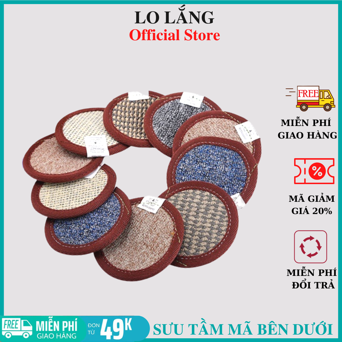 Set đế lót ly tròn vải nỉ dày 2 lớp chống trượt tiện lợi nhiều màu cao cấp