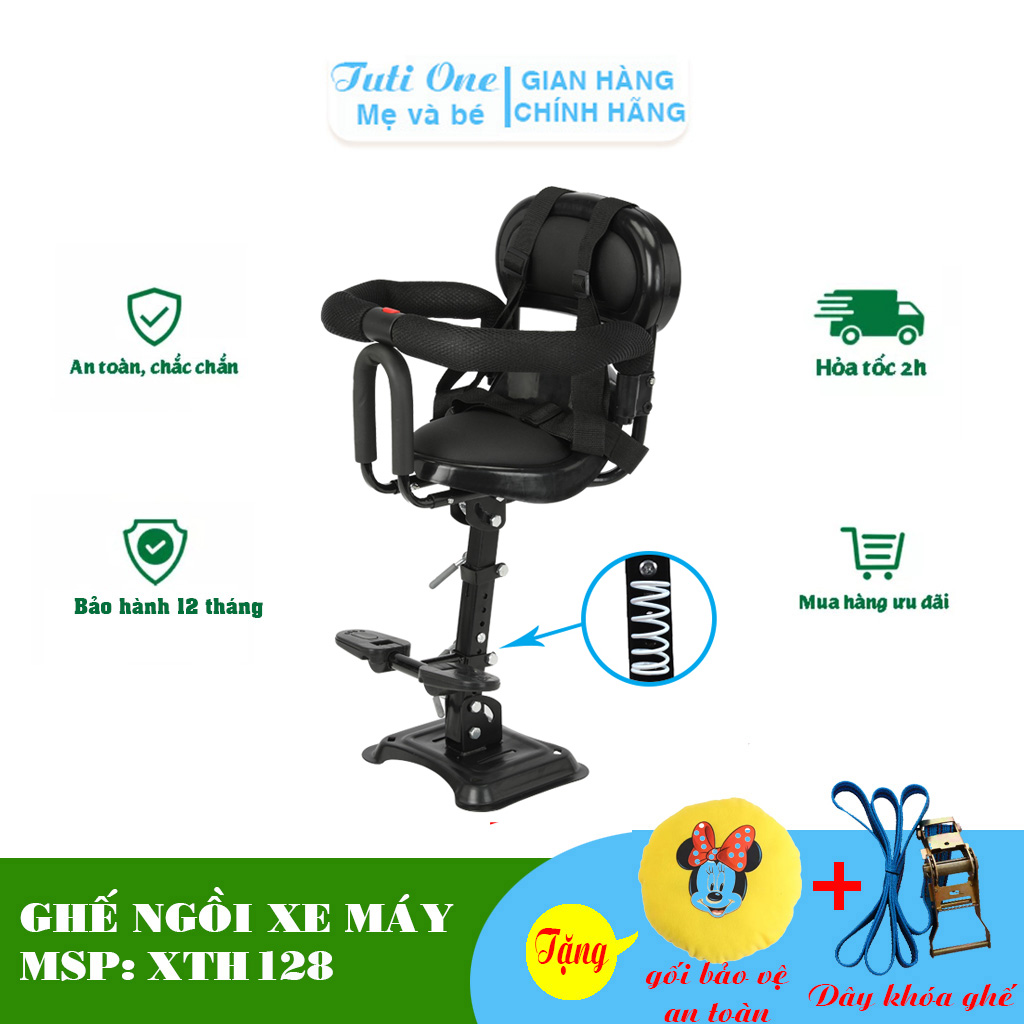 Ghế ngồi cho bé đi xe máy tay ga Lead, Vision, SH, SH mode, Liberty, Vespa LX, Vespa Sprint, Click, janus, acruzo, grande,nozza... màu đen XTH-128, ghế đa năng có thể chỉnh được độ cao, độ nghiêng, khung bằng thép, có lò xo giảm xóc.