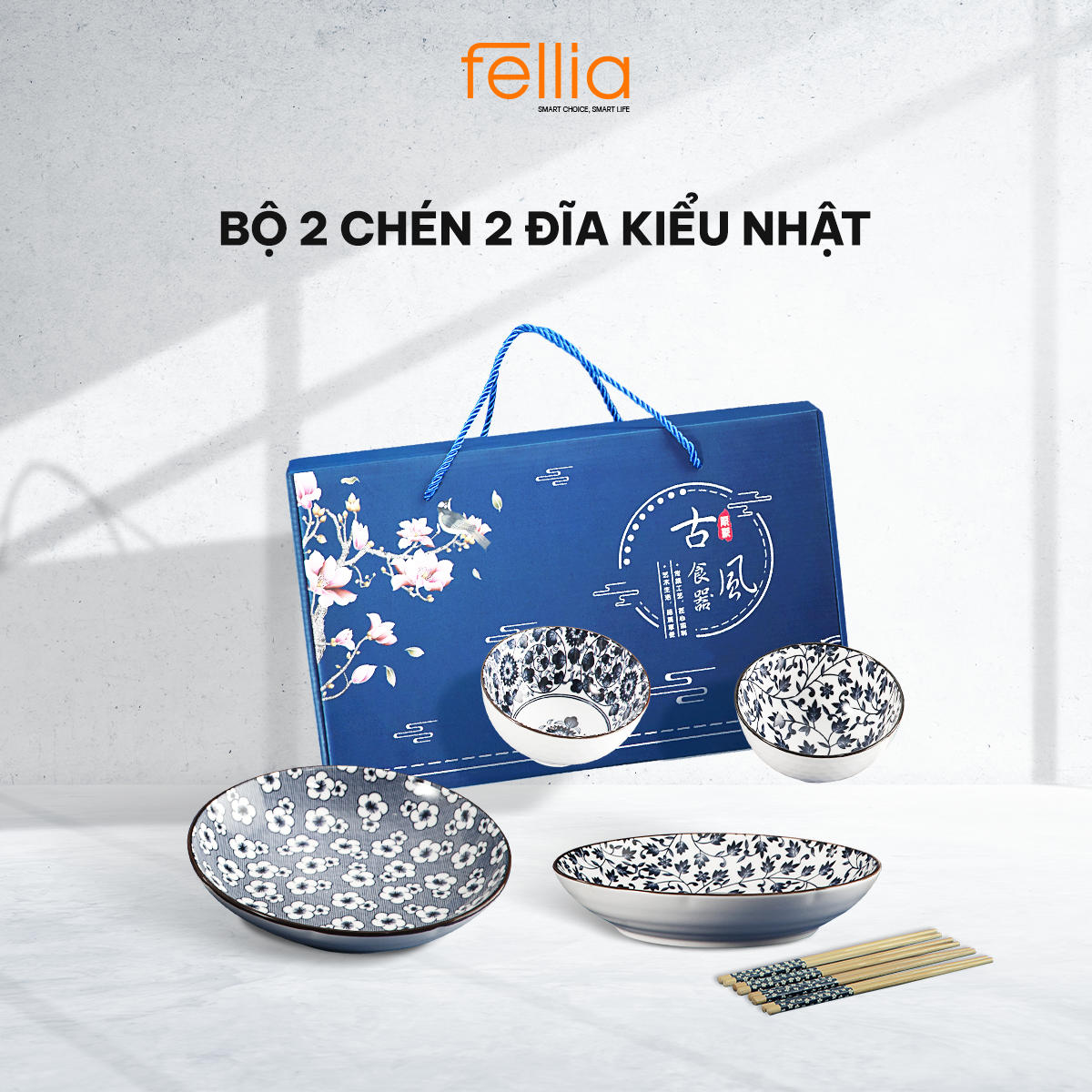 Bộ chén bát đĩa Fellia kiểu Nhật | Sứ cao cấp | Quà tặng đóng hộp