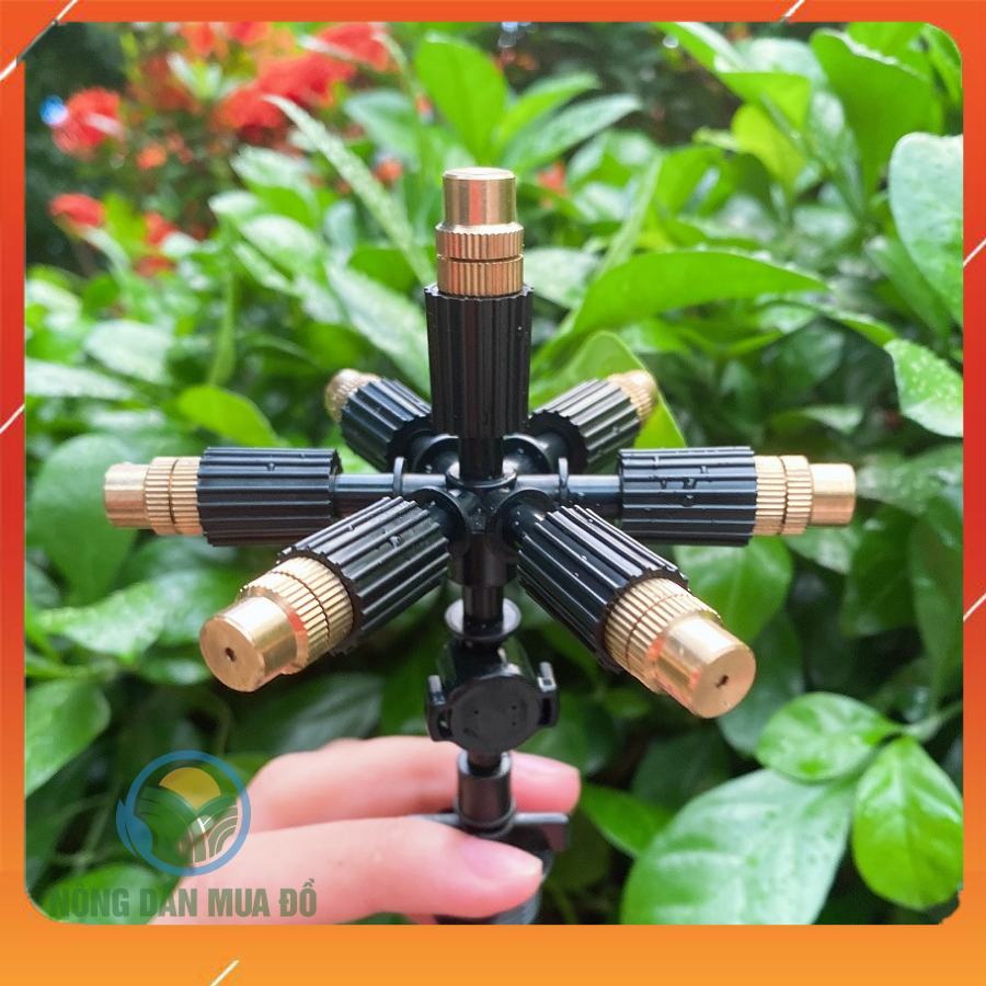 Bộ 5 Béc phun sương bằng đồng 7 hướng loại 1 điều chỉnh được có van áp chống rỉ sử dụng tưới lan, phun sương tưới cây