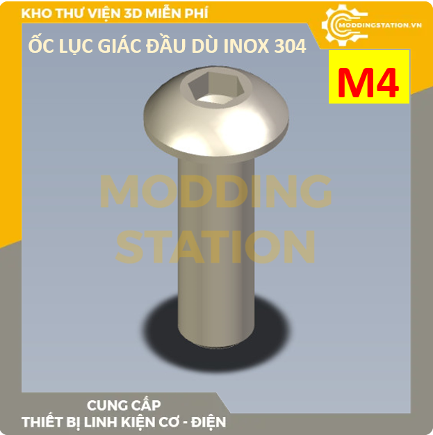 Ốc lục giác đầu dù inox 304 size m4x6, 8, 10, 12, 18, 20, m4x25mm, m4x30mm, m4x35mm, m4x40mm, m4x45mm, m4x50mm - moddingstation - freeshipmax