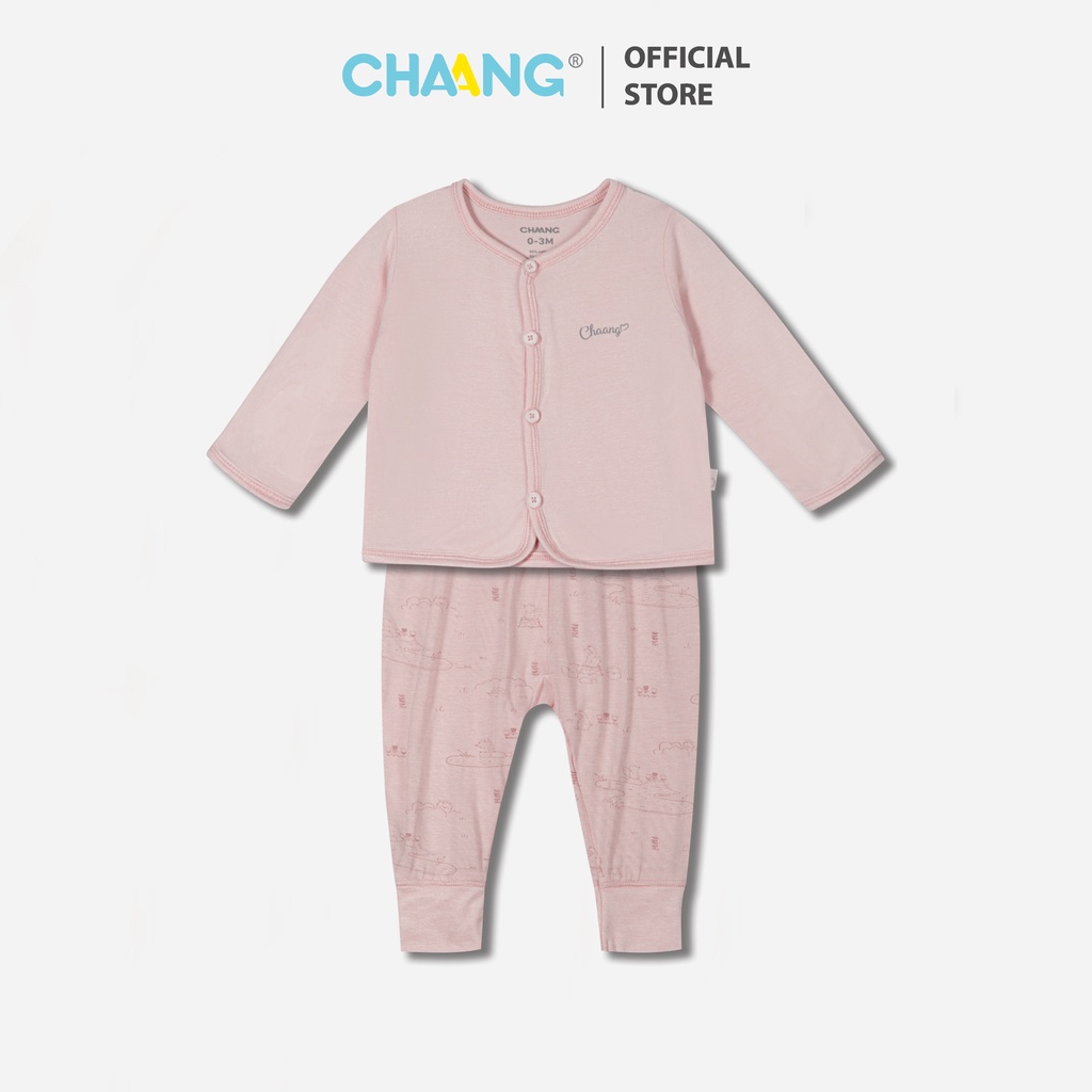 Bộ quần áo dài cúc giữa Jungle hồng Chaang