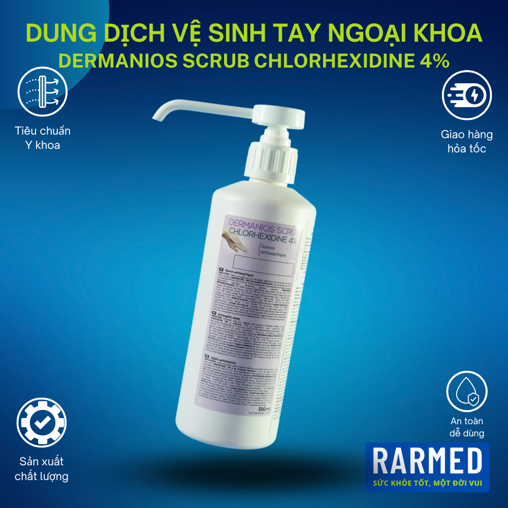 Dung dịch vệ sinh tay ngoại khoa bác sĩ DERMANIOS SCRUB CHLORHEXIDINE 4% - Loại VIP 500ml