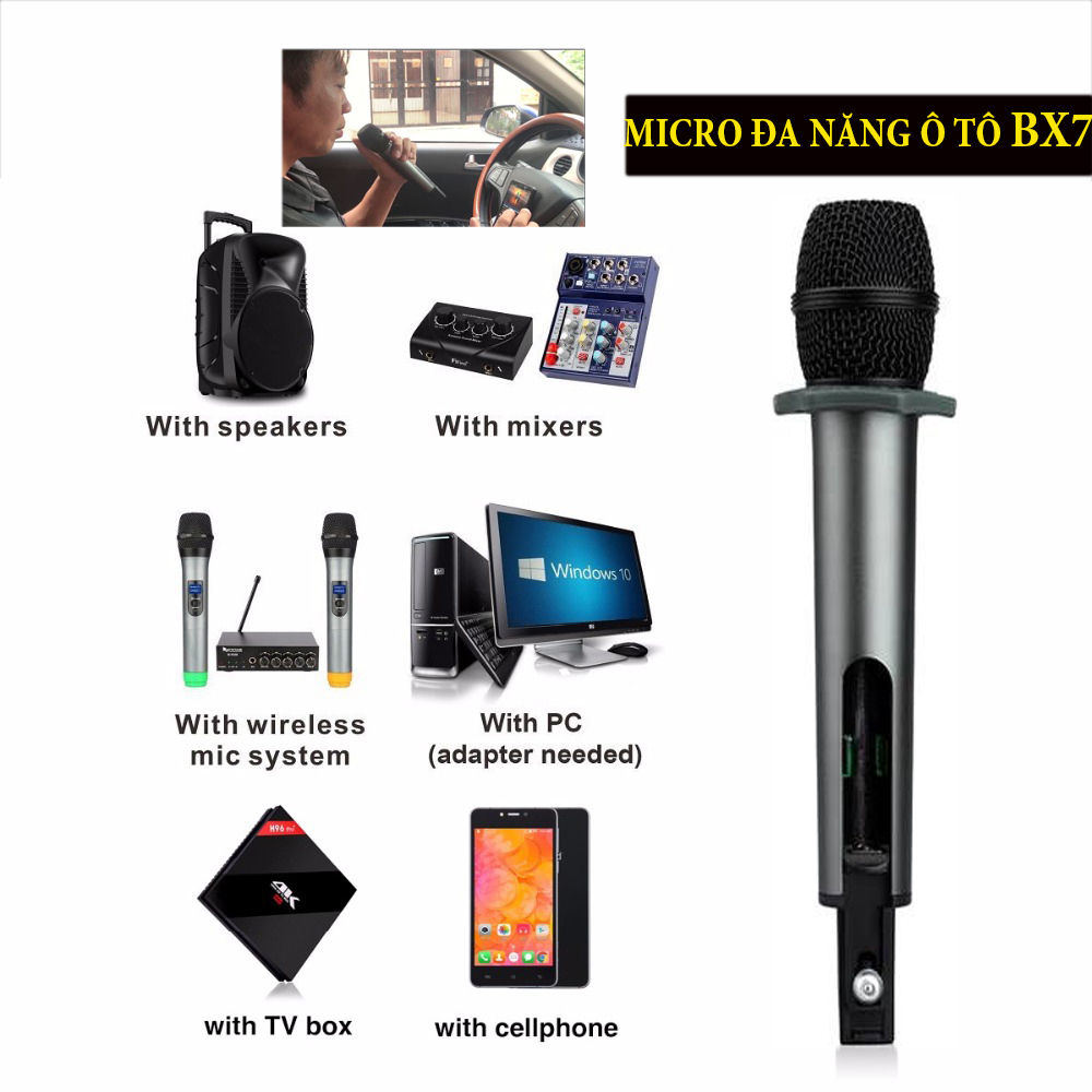 Micro Đa Năng Siêu Phẩm 2021 Dành Cho Ô Tô BX7 Micro Hát Karaoke Trên Ô Tô Xe Hơi Giọng Hát Trong Trẻo-Hát Siêu Hay Chức Năng MIC First Kết Nối Được Với Dàn Karaoke Gia Đình Amply Loa Kéo Loa Di Động Dễ Mang Theo