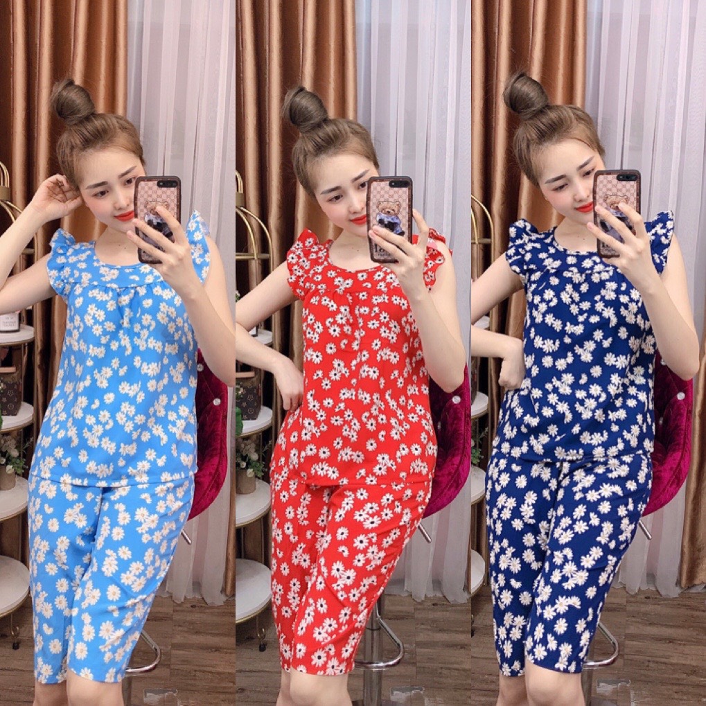 ĐỒ BỘ LỤA LỬNG MẶC NHÀ HỌA TIẾT HOA NHÍ DỄ THƯƠNG (GIAO HOA NGẪU NHIÊN) CÓ SIZE 40-75KG - LUA21