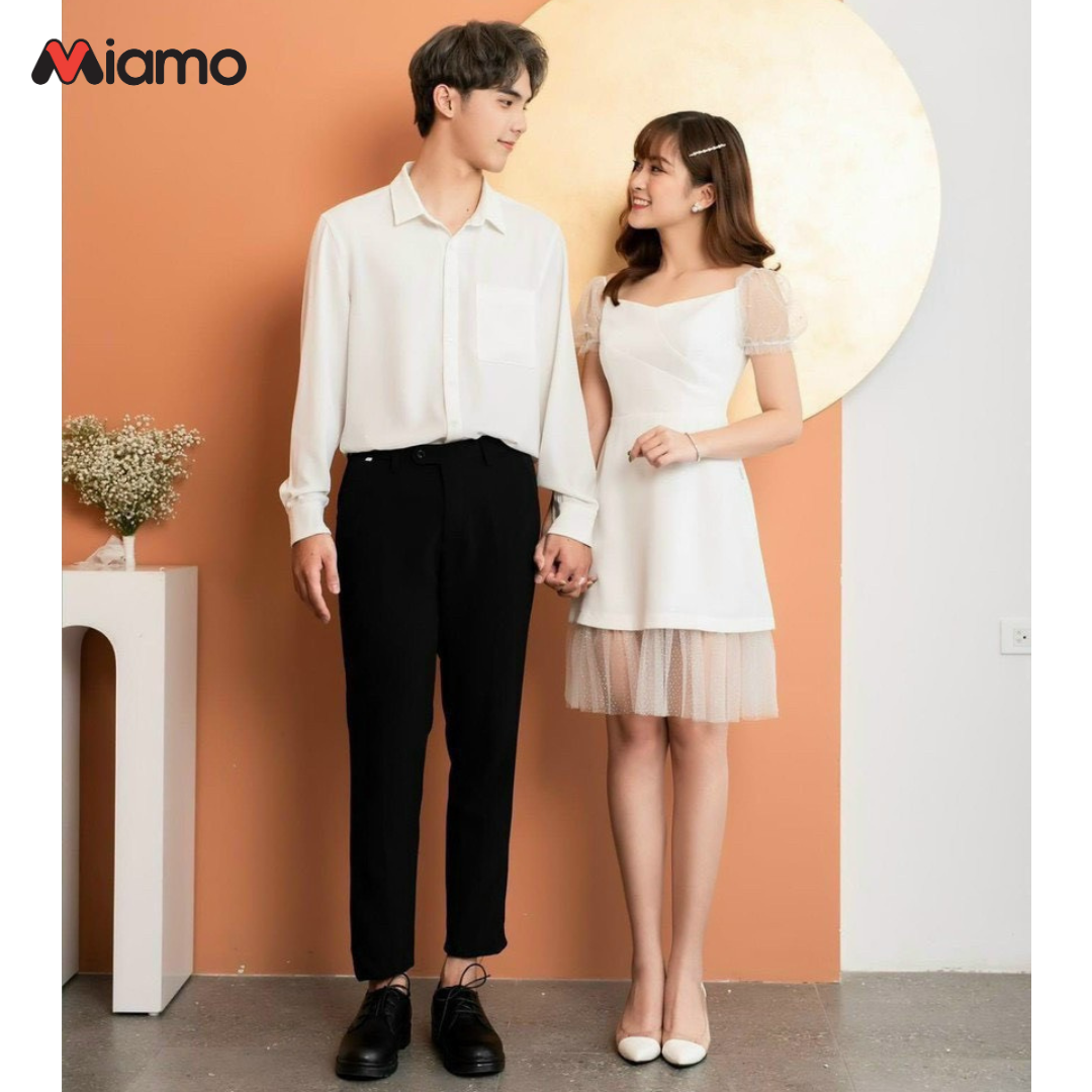 Đồ Đôi Nam Nữ (Áo Sơ Mi Nam + Đầm Nữ) Phong Cách Hàn Quốc, Dễ Thương Thời Trang Miamo TN39