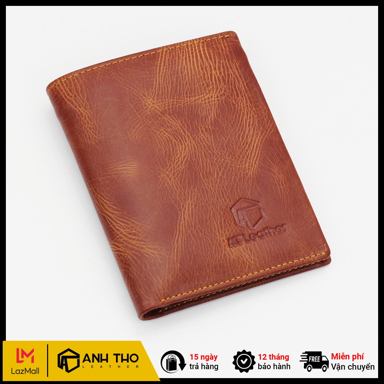 Ví đứng da bò AT Leather 063D - Da bò Pullup