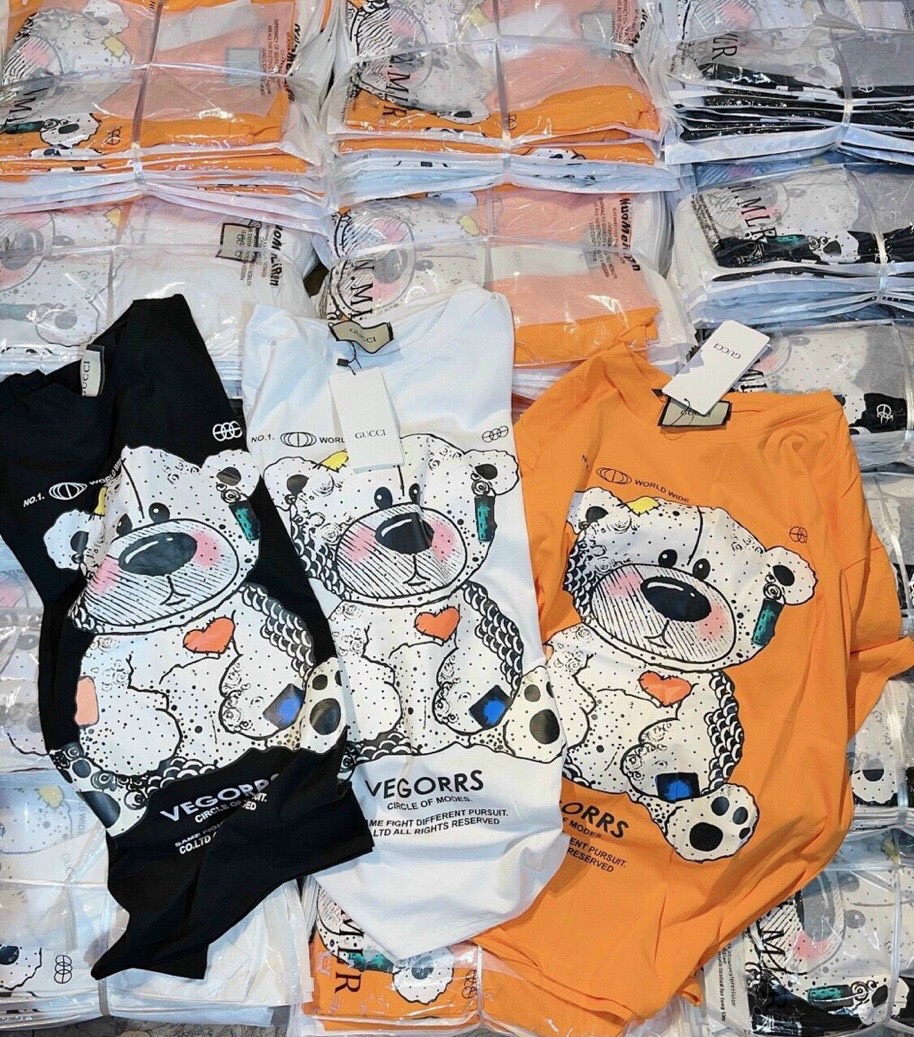 Áo phông nữ form vừa đẹp tay lỡ in hình gấu dễ thương, áo thun nữ form rộng unisex tay lỡ hàn quốc cotton giấy- Xưởng May TL_HCM